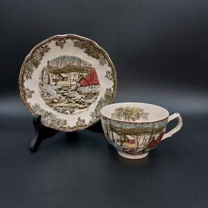 Johnson Brothers Friendly Village Tea Cup and Saucer Made in England 1950s-1960s